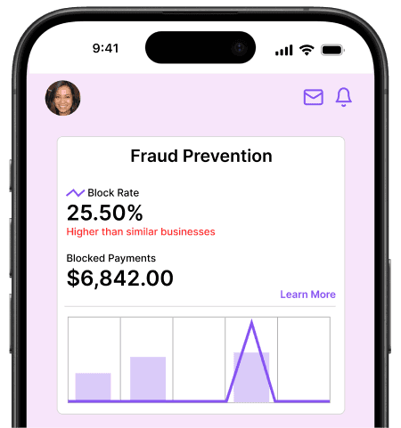 Fraud prevention dashboard on a phone